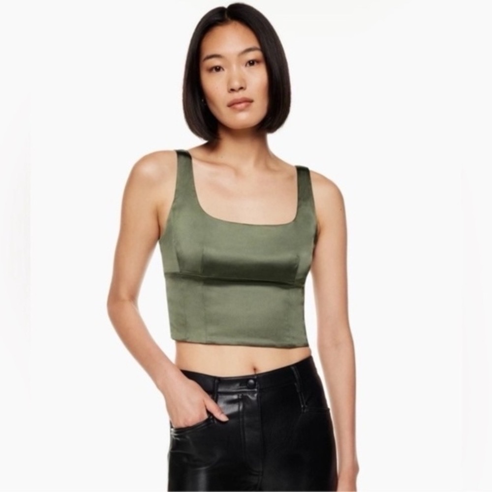 Aritzia Wilfred Shine Satin Bustier Size S Olive Green Going Out Crop Top Party